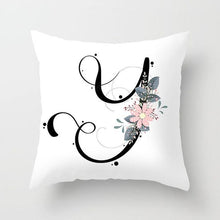 Load image into Gallery viewer, Black Alphabet Flower Print Pillow Cover White Polyester Modern Cushion Cover Decorative Pillowcase For Sofa Bed Chair Car Throw Pillow Covers Decorative Pillow Cases ABC Letter Cushion Covers Square Pillow Protectors Home Decor 45x45cm