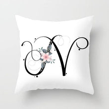 Load image into Gallery viewer, Black Alphabet Flower Print Pillow Cover White Polyester Modern Cushion Cover Decorative Pillowcase For Sofa Bed Chair Car Throw Pillow Covers Decorative Pillow Cases ABC Letter Cushion Covers Square Pillow Protectors Home Decor 45x45cm