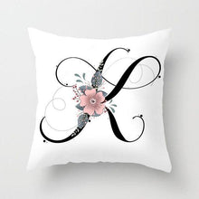 Load image into Gallery viewer, Black Alphabet Flower Print Pillow Cover White Polyester Modern Cushion Cover Decorative Pillowcase For Sofa Bed Chair Car Throw Pillow Covers Decorative Pillow Cases ABC Letter Cushion Covers Square Pillow Protectors Home Decor 45x45cm