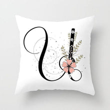 Load image into Gallery viewer, Black Alphabet Flower Print Pillow Cover White Polyester Modern Cushion Cover Decorative Pillowcase For Sofa Bed Chair Car Throw Pillow Covers Decorative Pillow Cases ABC Letter Cushion Covers Square Pillow Protectors Home Decor 45x45cm