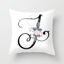 Load image into Gallery viewer, Black Alphabet Flower Print Pillow Cover White Polyester Modern Cushion Cover Decorative Pillowcase For Sofa Bed Chair Car Throw Pillow Covers Decorative Pillow Cases ABC Letter Cushion Covers Square Pillow Protectors Home Decor 45x45cm