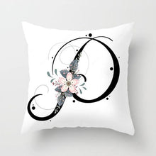 Load image into Gallery viewer, Black Alphabet Flower Print Pillow Cover White Polyester Modern Cushion Cover Decorative Pillowcase For Sofa Bed Chair Car Throw Pillow Covers Decorative Pillow Cases ABC Letter Cushion Covers Square Pillow Protectors Home Decor 45x45cm