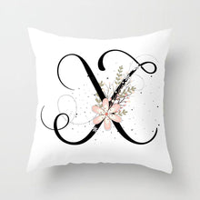 Load image into Gallery viewer, Black Alphabet Flower Print Pillow Cover White Polyester Modern Cushion Cover Decorative Pillowcase For Sofa Bed Chair Car Throw Pillow Covers Decorative Pillow Cases ABC Letter Cushion Covers Square Pillow Protectors Home Decor 45x45cm