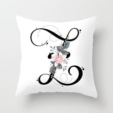 Load image into Gallery viewer, Black Alphabet Flower Print Pillow Cover White Polyester Modern Cushion Cover Decorative Pillowcase For Sofa Bed Chair Car Throw Pillow Covers Decorative Pillow Cases ABC Letter Cushion Covers Square Pillow Protectors Home Decor 45x45cm
