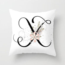 Load image into Gallery viewer, Black Alphabet Flower Print Pillow Cover White Polyester Modern Cushion Cover Decorative Pillowcase For Sofa Bed Chair Car Throw Pillow Covers Decorative Pillow Cases ABC Letter Cushion Covers Square Pillow Protectors Home Decor 45x45cm