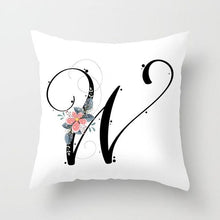 Load image into Gallery viewer, Black Alphabet Flower Print Pillow Cover White Polyester Modern Cushion Cover Decorative Pillowcase For Sofa Bed Chair Car Throw Pillow Covers Decorative Pillow Cases ABC Letter Cushion Covers Square Pillow Protectors Home Decor 45x45cm