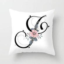 Load image into Gallery viewer, Black Alphabet Flower Print Pillow Cover White Polyester Modern Cushion Cover Decorative Pillowcase For Sofa Bed Chair Car Throw Pillow Covers Decorative Pillow Cases ABC Letter Cushion Covers Square Pillow Protectors Home Decor 45x45cm