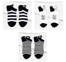 Load image into Gallery viewer, Black And White Embroidery Female Tide Socks Shallow Mouth Summer Cartoon Cow Cute Fashion Boat Socks Unisex Men And Women Cotton Ankle Socks