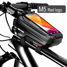 Load image into Gallery viewer, Black Bike Bag Frame Front Top Tube Cycling Bag Waterproof Phone Case Touchscreen Bag Pack Bicycle Accessories Bike Bicycle Bag Waterproof Bike Phone Mount Bag Front Frame Top Tube Handlebar Bag Touch Screen Holder Case For Cell Phones 6.6in