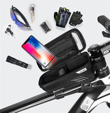 Load image into Gallery viewer, Black Bike Bag Frame Front Top Tube Cycling Bag Waterproof Phone Case Touchscreen Bag Pack Bicycle Accessories Bike Bicycle Bag Waterproof Bike Phone Mount Bag Front Frame Top Tube Handlebar Bag Touch Screen Holder Case For Cell Phones 6.6in