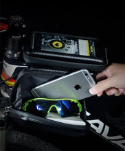 Load image into Gallery viewer, Black Bike Bag Frame Front Top Tube Cycling Bag Waterproof Phone Case Touchscreen Bag Pack Bicycle Accessories Bike Bicycle Bag Waterproof Bike Phone Mount Bag Front Frame Top Tube Handlebar Bag Touch Screen Holder Case For Cell Phones 6.6in