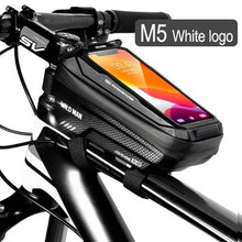 Load image into Gallery viewer, Black Bike Bag Frame Front Top Tube Cycling Bag Waterproof Phone Case Touchscreen Bag Pack Bicycle Accessories Bike Bicycle Bag Waterproof Bike Phone Mount Bag Front Frame Top Tube Handlebar Bag Touch Screen Holder Case For Cell Phones 6.6in