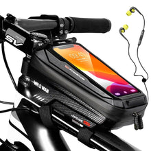 Load image into Gallery viewer, Black Bike Bag Frame Front Top Tube Cycling Bag Waterproof Phone Case Touchscreen Bag Pack Bicycle Accessories Bike Bicycle Bag Waterproof Bike Phone Mount Bag Front Frame Top Tube Handlebar Bag Touch Screen Holder Case For Cell Phones 6.6in