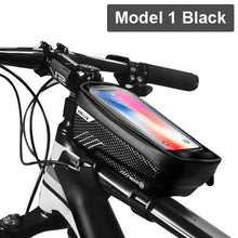 Load image into Gallery viewer, Black Bike Bag Frame Front Top Tube Cycling Bag Waterproof Phone Case Touchscreen Bag Pack Bicycle Accessories Bike Bicycle Bag Waterproof Bike Phone Mount Bag Front Frame Top Tube Handlebar Bag Touch Screen Holder Case For Cell Phones 6.6in