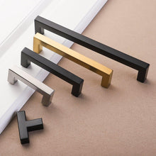 Load image into Gallery viewer, Black Cabinet Handle Square Furniture Hardware Stainless Steel Kitchen Door Knobs Cupboard Wardrobe Drawer Pulls Furniture Handle Drawer Pull Hardware Stainless Steel Kitchen Drawer Pulls Cabinet Handles