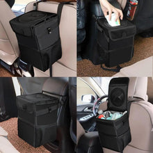 Load image into Gallery viewer, Black Car Trash Can Hanging Seat Back Bag Multi-functional Waterproof Folding Easy Storage Box For Cars