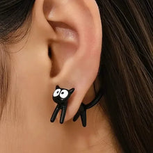 Load image into Gallery viewer, Black Cat Front And Back Stud Earrings For Women
