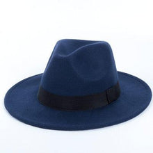 Load image into Gallery viewer, Black Fedora Hat Unisex Wide Brim Hat Autumn Winter Fedora Hat Wide Cap Winter Wool Classic Hat Men Elegant Gentleman Hat For Party