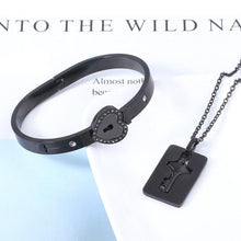 Load image into Gallery viewer, Black Heart Bracelet Choker Set Jewelry Stainless Steel Key Pendant Necklace Women Men Couples Valentines Plated Titanium Matching Puzzle Couple Heart Lock Bracelet And Key Pendant Necklace For Men And Women