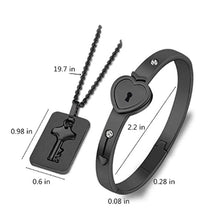 Load image into Gallery viewer, Black Heart Bracelet Choker Set Jewelry Stainless Steel Key Pendant Necklace Women Men Couples Valentines Plated Titanium Matching Puzzle Couple Heart Lock Bracelet And Key Pendant Necklace For Men And Women
