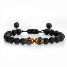 Load image into Gallery viewer, Black Lava Stone Crown Charm Tiger Eye Beads Bracelet For Men Women Braided Bracelets Handmade Adjustable Couple Distance Bracelets Lava Stone Beads Essential Oil Diffuser Adjustable Bracelet With King Queen Crown Charm