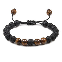 Load image into Gallery viewer, Black Lava Stone Crown Charm Tiger Eye Beads Bracelet For Men Women Braided Bracelets Handmade Adjustable Couple Distance Bracelets Lava Stone Beads Essential Oil Diffuser Adjustable Bracelet With King Queen Crown Charm