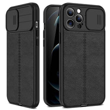 Load image into Gallery viewer, Black Leather Shockproof Phone Case on iPhone 13 11 12 14 Pro Max XR XS Max 14 Plus Camera Lens Protection Soft Back Cover Silky-Soft Touch Full-Body Protective Case Shockproof Cover