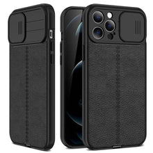 Load image into Gallery viewer, Black Leather Shockproof Phone Case on iPhone 13 11 12 14 Pro Max XR XS Max 14 Plus Camera Lens Protection Soft Back Cover Silky-Soft Touch Full-Body Protective Case Shockproof Cover