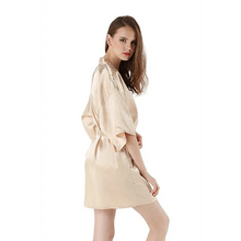 Load image into Gallery viewer, Black Lightweight Elegant Faux Silk Bathrobes For Women V Neck Design Bridesmaid Bathrobe Wedding Short Women Bathrobes