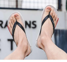 Load image into Gallery viewer, Black Man House Slippers Elegant Flip Flop Pool Slippers Summer Sandals Men's Shoes Breathable Air Mesh Comfortable Leather Flip Flops Non-Slip Sport Cushion Beach Outdoor Walking Slippers