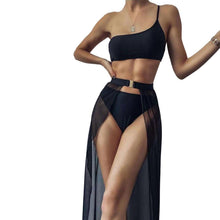 Load image into Gallery viewer, Black Mesh Bikini Cover Up Set Women Bathing Outfits Adults Solid Color One Shoulder Bikini Top Mesh See Through Crochet Off Shoulder Crop Tops 2 Piece Bikini Swimsuit Cover-ups Beach Summer Outfits