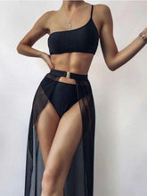 Load image into Gallery viewer, Black Mesh Bikini Cover Up Set Women Bathing Outfits Adults Solid Color One Shoulder Bikini Top Mesh See Through Crochet Off Shoulder Crop Tops 2 Piece Bikini Swimsuit Cover-ups Beach Summer Outfits
