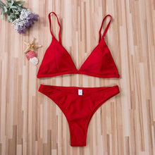 Load image into Gallery viewer, Black Micro Bikini Set Women 2 Pieces Swimsuit Swimwear Push Up Padded Bra Thongs Bathing Suit Beachwear Women's Tie Side Bottom Padded Top Triangle Bikini Bathing Suit