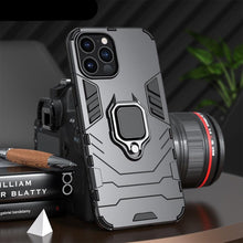 Load image into Gallery viewer, Black Simple Shockproof Armor Case for iPhone 13 Pro Max 12 Mini Ring Stand Back Cover for iPhone 11 Pro max XS XR 8 7 6 Plus SE Heavy Duty Protection Shockproof Kickstand Case Phone Cover