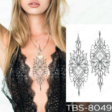 Load image into Gallery viewer, Black Sketchs Flowers Waterproof Temporary Tattoo Sticker Chest Flash Tattoo Wolf Diamond Flower Body Art Arm Fake Tattoo For Womens Men