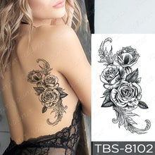 Load image into Gallery viewer, Black Sketchs Flowers Waterproof Temporary Tattoo Sticker Chest Flash Tattoo Wolf Diamond Flower Body Art Arm Fake Tattoo For Womens Men