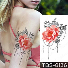 Load image into Gallery viewer, Black Sketchs Flowers Waterproof Temporary Tattoo Sticker Chest Flash Tattoo Wolf Diamond Flower Body Art Arm Fake Tattoo For Womens Men