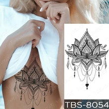 Load image into Gallery viewer, Black Sketchs Flowers Waterproof Temporary Tattoo Sticker Chest Flash Tattoo Wolf Diamond Flower Body Art Arm Fake Tattoo For Womens Men