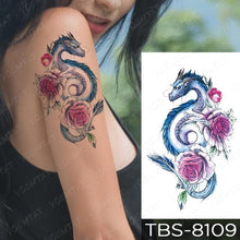 Load image into Gallery viewer, Black Sketchs Flowers Waterproof Temporary Tattoo Sticker Chest Flash Tattoo Wolf Diamond Flower Body Art Arm Fake Tattoo For Womens Men
