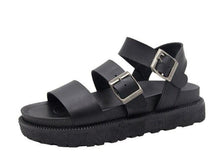 Load image into Gallery viewer, Black Summer Woman Flat Platform Sandals Women Soft Leather Casual Open Toe Women Shoes Slides Sandals Comfort Footbed Double Buckle Adjustable Slippers Summer Non Slip Flat Elegant Sandals