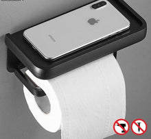 Load image into Gallery viewer, Black Toilet Paper Holder Multifunction Bathroom Storage Shelf Roll Paper Holder Toilet Paper Holder With Shelf Matte Black Toilet Paper Holder Toilet Paper Roll Holder Bathroom Adhesive Toilet Paper Holder