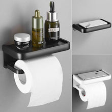 Load image into Gallery viewer, Black Toilet Paper Holder Multifunction Bathroom Storage Shelf Roll Paper Holder Toilet Paper Holder With Shelf Matte Black Toilet Paper Holder Toilet Paper Roll Holder Bathroom Adhesive Toilet Paper Holder