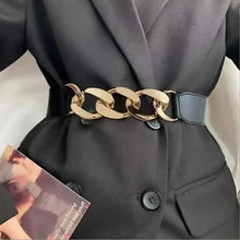 Load image into Gallery viewer, Black Vintage Ladies Dress Belt Charming Chain Buckle Elastic Luxurious Women Belt Metal Chain Style Party Fashion Belts For Ladies