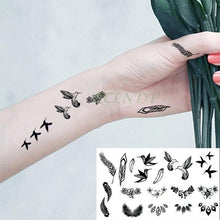 Load image into Gallery viewer, Black Waterproof Temporary Bird Tattoo Sticker Arm Leg Wrist Modern Small Tattoo For Womens And Kids