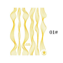 Load image into Gallery viewer, Black White 3D Nail Stickers Metal Gold Silver Geometric Tassel Strip Line Adhesive Transfer Decals Nail Art Design Gold Silver Metal Nail Sticker Metallic Curve Strip Line Nail Decal Self-Adhesive 3D Wave Design Nail Tips Decorations Manicure for Women