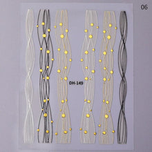 Load image into Gallery viewer, Black White 3D Nail Stickers Metal Gold Silver Geometric Tassel Strip Line Adhesive Transfer Decals Nail Art Design Gold Silver Metal Nail Sticker Metallic Curve Strip Line Nail Decal Self-Adhesive 3D Wave Design Nail Tips Decorations Manicure for Women