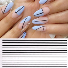 Load image into Gallery viewer, Black White 3D Nail Stickers Metal Gold Silver Geometric Tassel Strip Line Adhesive Transfer Decals Nail Art Design Gold Silver Metal Nail Sticker Metallic Curve Strip Line Nail Decal Self-Adhesive 3D Wave Design Nail Tips Decorations Manicure for Women