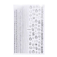 Load image into Gallery viewer, Black White 3D Nail Stickers Metal Gold Silver Geometric Tassel Strip Line Adhesive Transfer Decals Nail Art Design Gold Silver Metal Nail Sticker Metallic Curve Strip Line Nail Decal Self-Adhesive 3D Wave Design Nail Tips Decorations Manicure for Women