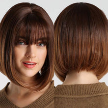 Load image into Gallery viewer, Blonde White Black Ombre Bob Synthetic Wigs for Women Straight Hair Wigs Cosplay Party Wig with bangs Heat Resistant Wigs For Black Women Cosplay Wigs For Women
