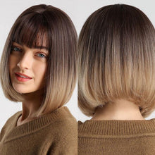 Load image into Gallery viewer, Blonde White Black Ombre Bob Synthetic Wigs for Women Straight Hair Wigs Cosplay Party Wig with bangs Heat Resistant Wigs For Black Women Cosplay Wigs For Women